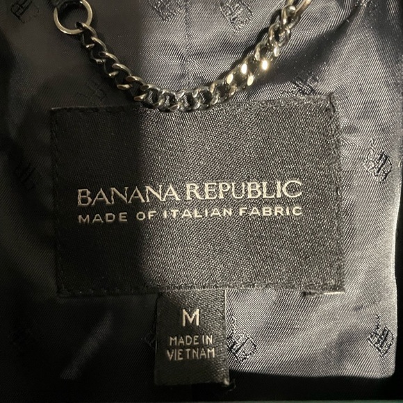 Banana Republic Black‎ White Wool Long Pea Trench Coat Medium Italian Fabric - Picture 2 of 8